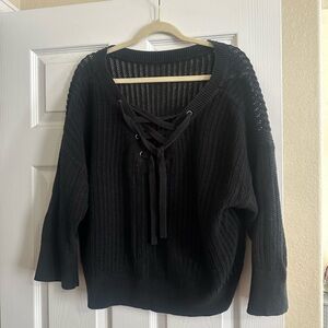 Black Lace-Up Sweater